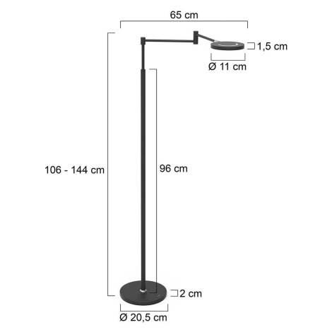 LED dobíjacia stojacia lampa Soleil, čierna, kov, stmievač Steinhauer BV