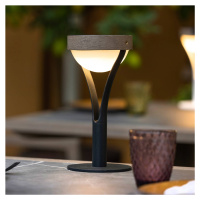 Solárna stolová lampa Tyble LED, čierna / teak, 2 700 K, 200 lm