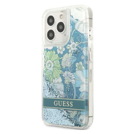 Plastové puzdro Guess na Apple iPhone 13/13 Pro GUHCP13LLFLSN Flower Liquid Glitter zelené