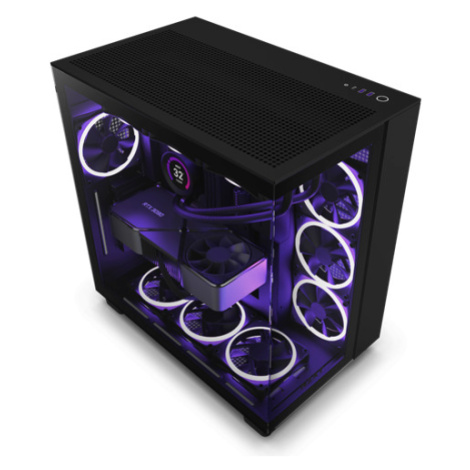 NZXT case H9 Flow Dual-chambers ATX / 4x120mm fan / až 10xfan / mesh top / glass side panel, fro