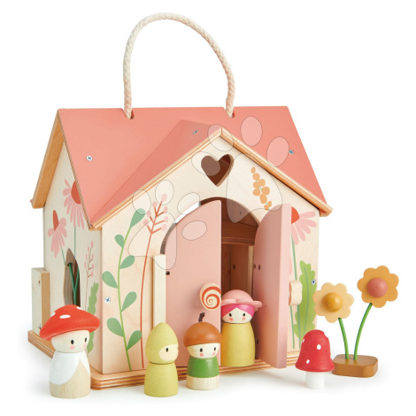 Drevený lesný domček Rosewood Cottage Tender Leaf Toys s hojdačkou záhradkou a 4 postavičkami