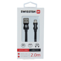 Kábel opletený Swissten USB/USB-C 3.0A, 2.0m - čierny