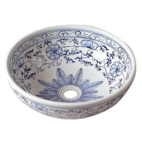 SAPHO - PRIORI keramické umývadlo na dosku Ø 41 cm, bielá s modrým vzorom PI012