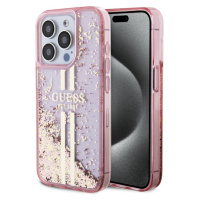 Guess PC/TPU Liquid Glitter Gold Stripe Zadný Kryt pre iPhone 15 Pro Pink