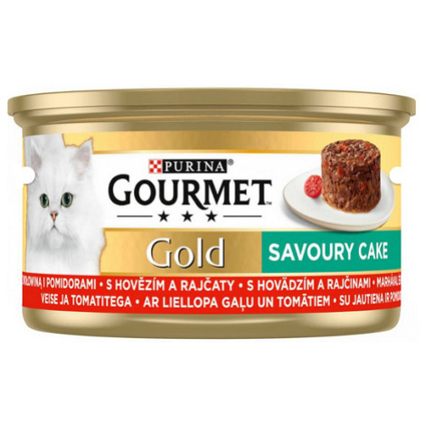 GOURMET GOLD Savoury Cake s hovädzím a rajčinou konzervy pre mačky 12x85g