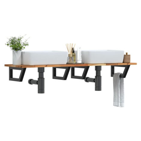 vidaXL Polica pod umývadlo nástenná oceľ a akáciový masív