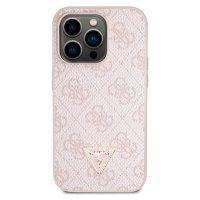 Plastové puzdro Guess na Apple iPhone 15 Pro GUHCP15LP4TDPP PU 4G Strass Triangle Metal Logo ruž