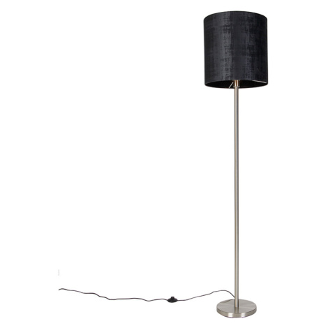 Moderná stojanová lampa oceľová čierna tkanina tienidlo 40 cm - Simplo QAZQA