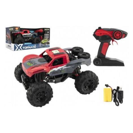 Auto RC terénne 4x4 červené plast 29cm 2,4GHz na batérie + dobíjacie pack v krabici 40x20x22cm