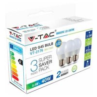 Žiarovka LED E27 4,5W, 2700K, 470lm, 3-balenie, G45 VT-2176 (V-TAC)