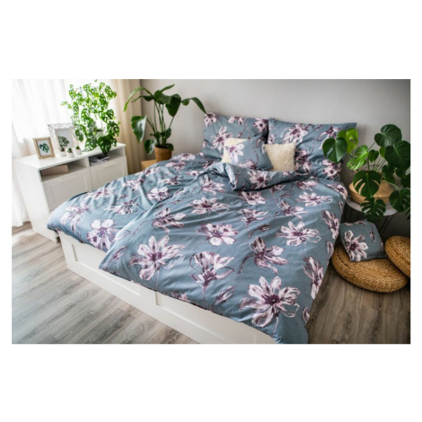 Súprava 1 + 1 + 1 posteľnej saténového bavlneného obliečky, Kvet šedoružový