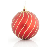 Eurolamp Vianočné ozdoby plastové červené gule so zlatými líniami, 8 cm, set 6 ks