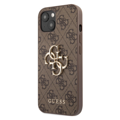 Plastové puzdro Guess na Apple iPhone 13 GUHCP13M4GMGBR 4G Metal Logo hnedé