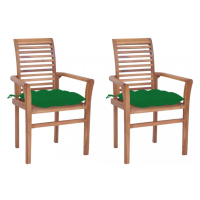 Záhradná jedálenská stolička s poduškou 2 ks teak Dekorhome Zelená,Záhradná jedálenská stolička 