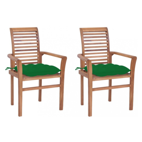 Záhradná jedálenská stolička s poduškou 2 ks teak Dekorhome Zelená vidaXL