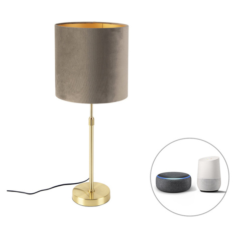 Inteligentná stolná lampa zlatá s velúrovým tienidlom taupe 25 cm vrátane Wifi A60 - Parte QAZQA