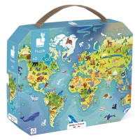 Puzzle pre deti Mapa sveta Janod v kufríku 100 ks od 6 rokov