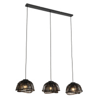 Orientálna závesná lampa čierna bambus 3-svetlá - Pua