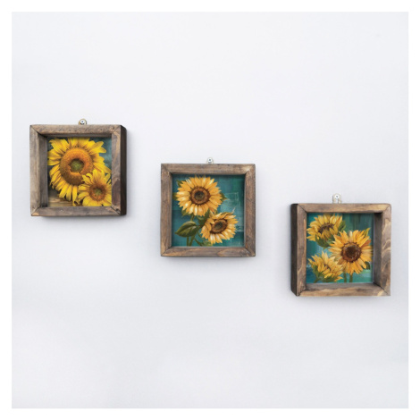 Súprava nástenných obrazov Sunflowers 15x15 cm 3 ks žltá