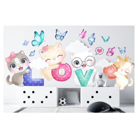 domtextilu.sk Nálepka na stenu pre dievčatá mačiatka s nápisom LOVE 80 x 160 cm