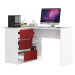 Rohový písací stôl B16 124 cm biely/červený ľavý