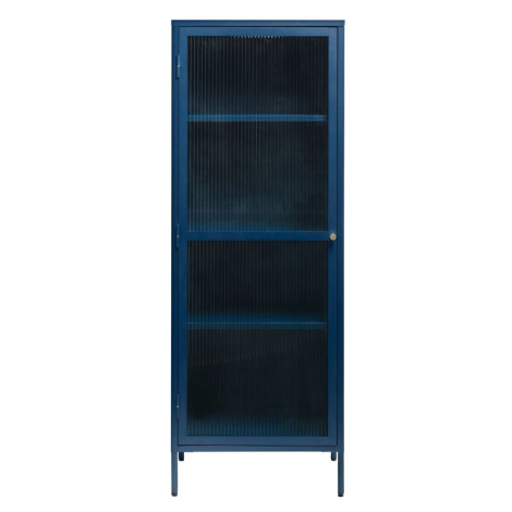 Modrá kovová vitrína Unique Furniture Bronco, výška 160 cm