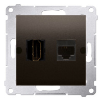 Zásuvka HDMI + počítačová RJ45 kat. 6, hnedá matná