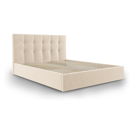 Béžová zamatová dvojlôžková posteľ Mazzini Beds Nerin, 180 x 200 cm Mazzini Sofas
