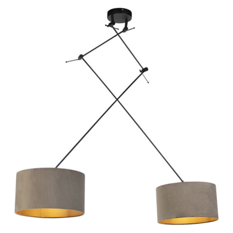 Závesná lampa so zamatovými odtieňmi taupe so zlatom 35 cm - Blitz II čierna QAZQA