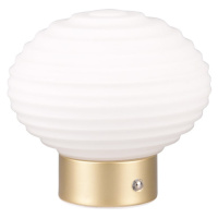 Stmievateľná LED stolová lampa v bielej a zlatej farbe so skleneným tienidlom (výška 14,5 cm) Ea
