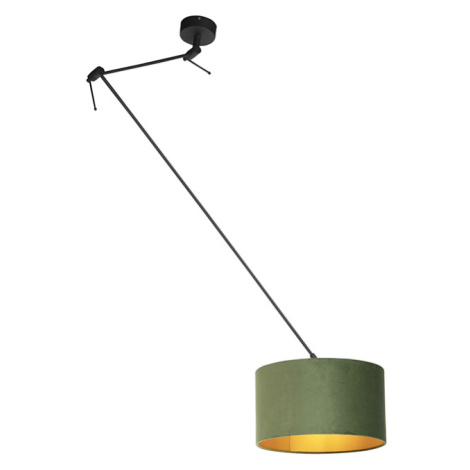 Závesná lampa s velúrovým odtieňom zelená so zlatou 35 cm - Blitz I čierna QAZQA