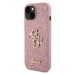 Guess PU Fixed Glitter 4G Metal Logo Zadný Kryt pre iPhone 13 Pink