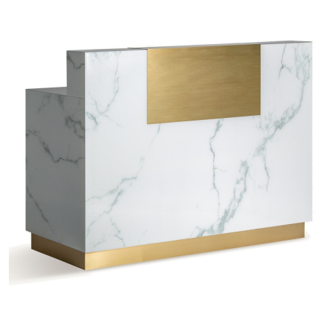 Estila Luxusný art deco biely barový pult Moraira s mramorovým dizajnom a zlatými metalickými pr