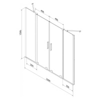 MEXEN/S - Velar Duo dvojkrídlová posuvná vaňová zástena 150 x 150 cm, dekor, čierna 896-150-000-