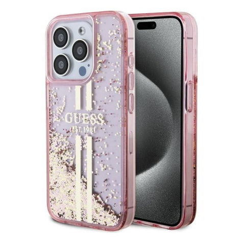 Guess PC/TPU Liquid Glitter Gold Stripe Apple iPhone 15 Pro GUHCP15LLFCSEGP Pink