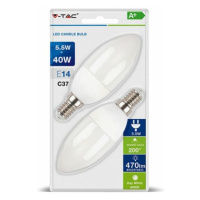 Žiarovka sviečková LED E14 5,5W, 6400K, 470lm, 2-balenie,  VT-2106  (V-TAC)