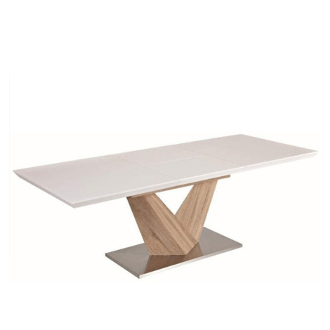Jedálenský stôl, biela extra vysoký lesk HG/dub sonoma, 160x90 cm, DURMAN Tempo Kondela