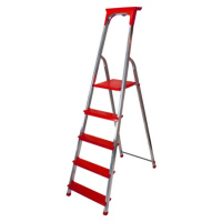 Hliníkový rebrík so 5 schodíkmi a nosnosťou 150 kg, červenej farby