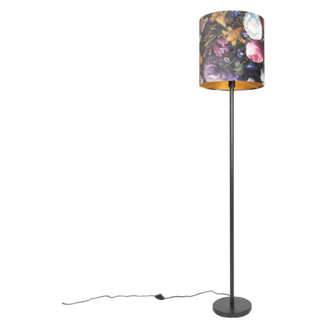 Romantická stojaca lampa čierna s kvetinovým tienidlom 40 cm - Simplo QAZQA