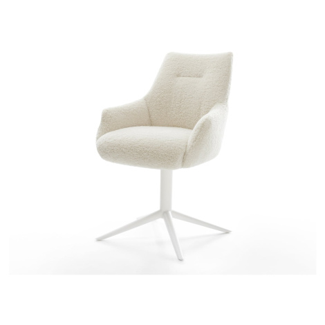 DELIFE Jedálenská stolička Alja-Flex s opierkami teddy látka béžová krížová podstava biela 360° 