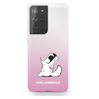 Puzdro Karl Lagerfeld KLHCS21LCFNRCPI na Samsung Galaxy S21 Ultra 5G PC/TPU Choupette Eats ružov