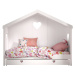 Biela domčeková detská posteľ z borovicového dreva s výsuvným lôžkom a úložným priestorom 90x200