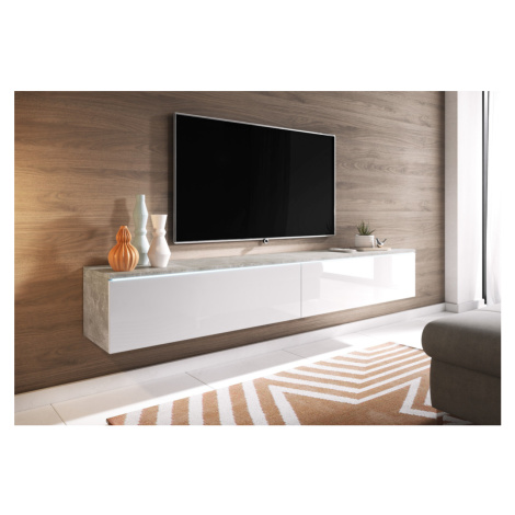 Expedo TV stolík MENDES D 180, 180x30x32, beton/biela lesk