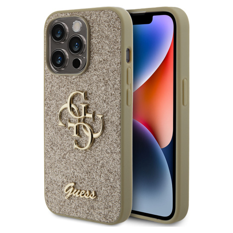Guess Fixed Glitter 4G Metal Logo Kryt pre iPhone 15 Pro, Zlatý