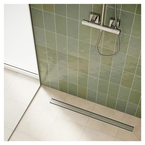 Hansgrohe RainDrain Compact, úplná sada sprchového žľabu 1200 pre plochú inštaláciu, kartáčovaná