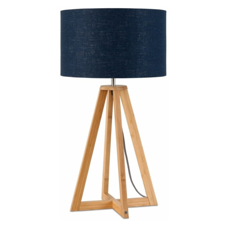 Stolová lampa s modrým tienidlom a konštrukciou z bambusu Good&Mojo Everest