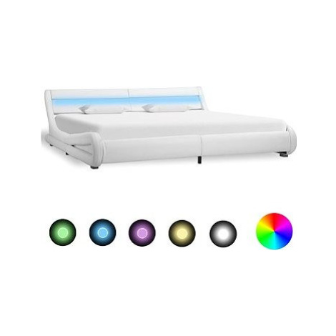 Rám postele so svetlom LED, biely, umelá koža, 180 x 200 cm SHUMEE