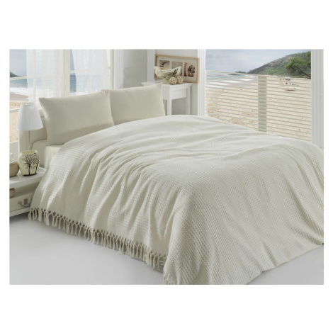 Krémovobiely ľahký bavlnený pléd cez posteľ na dvojlôžko Pique, 220 × 240 cm Mijolnir