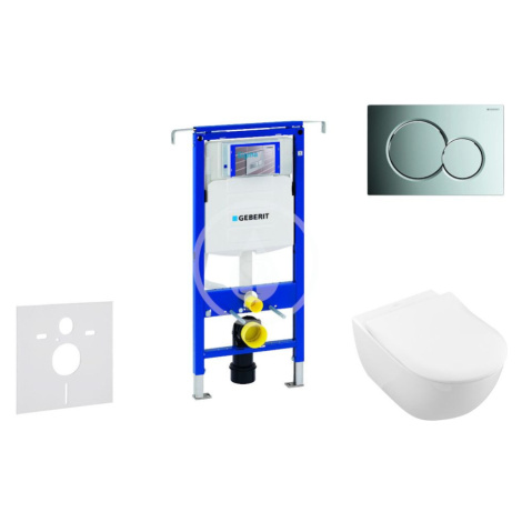 GEBERIT - Duofix Modul na závesné WC s tlačidlom Sigma01, lesklý chróm + Villeroy Boch - WC a do