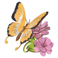Drevené 3D puzzle Motýľ na kvetoch farebné
